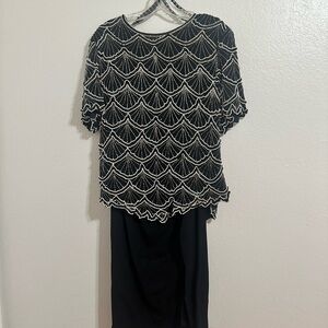 80s 100% Silk Beaded Two Piece Set